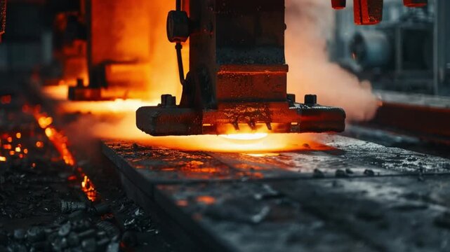 Molten metal being processed in a factory