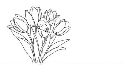 Bouquet of tulips, continuous line drawing