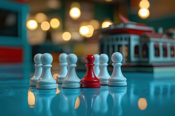 Red Chess Pawn Standing Out in a Group - Leadership and Strategy Concept chess pawn strategy group