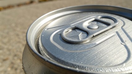 Obraz premium Close Up of Silver Metallic Drink Can Lid with Pull Tab Suitable for Beverage Packaging Concepts