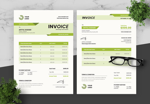 Green And Black Invoice Set
