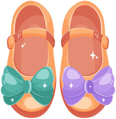 Colorful children's shoes with bows and a playful design.