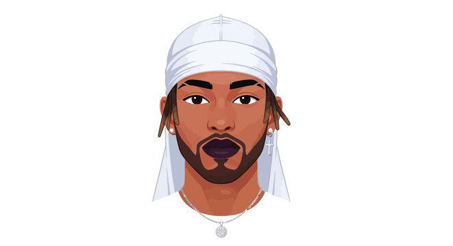 Vector art of man with durag and beard on white background