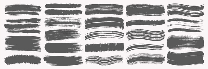 Set of water brushstroke designs in varying widths and styles, all rendered in black and gray. The strokes include solid, textured, thin, and wavy lines, presented in a grid layout.