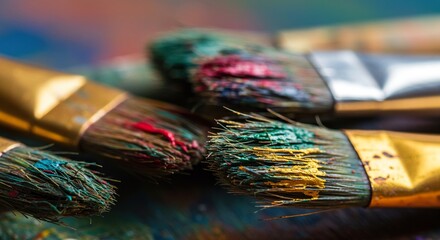 Close-up of Paintbrushes: Artistic Tools, Vivid Colors, Creative Expression.