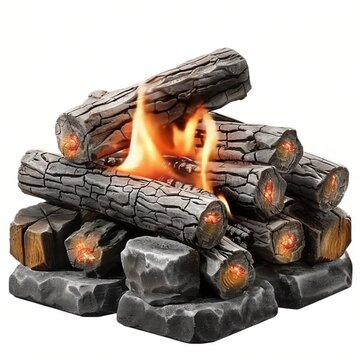 Decorative faux fire log set on stone base