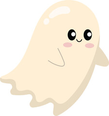 A cute and friendly cartoon ghost with rosy cheeks, happily smiling and floating, perfect for Halloween designs.