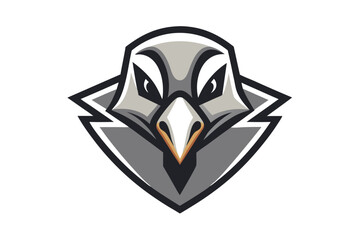 Gray hawk emblem features bold lines and sharp angles on a clean white backdrop