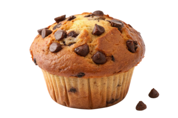 Delicious chocolate chip muffin isolated on transparent background