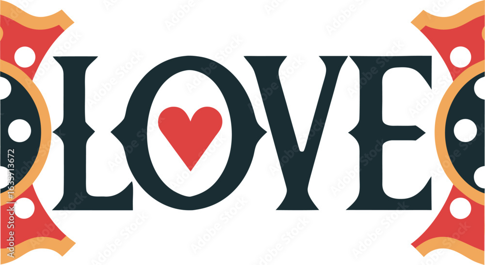 Poster expressive typography design featuring the word love in a bold print style with a vibrant color pale