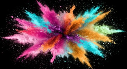 Radiant Starburst of Colorful Powder Exploding with Vibrant Energy on a Black Background