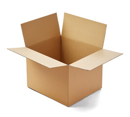 A cardboard box is open and empty. The box is brown and has a simple design. Concept of emptiness...