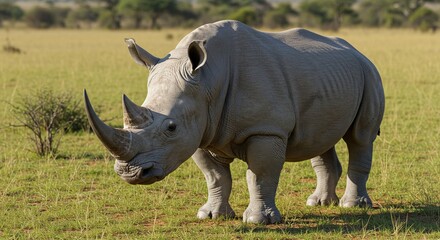 Majestic White Rhinoceros in African Savanna Landscape
