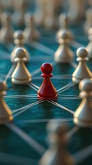 Red Pawn Standing Out in a Network Chess Concept chess pawn red network concept white leadership pet