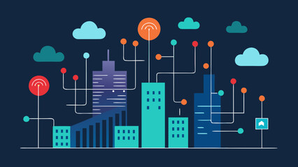 Obraz premium digital city data stream stage code rain