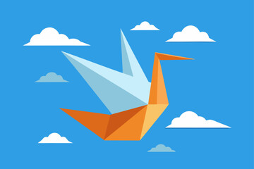 origami crane sky stage flying shapes