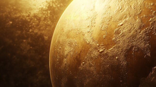 An awe inspiring view of a new golden planet shimmering with an unknown light beckons exploration highlighting its