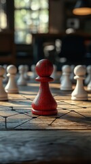Red Chess Pawn Standing Out on a Networked Board chess pawn red white strategy leadership challenge