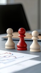 Red Chess Pawn on Financial Data: Business Strategy and Leadership Concept chess pawn strategy data