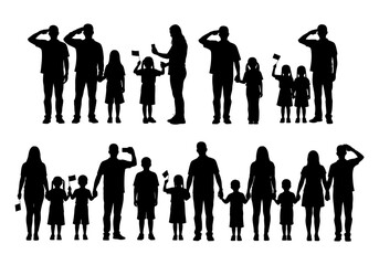 Vector art of silhouette of people holding flags and saluting as a sign of patriotism vector
