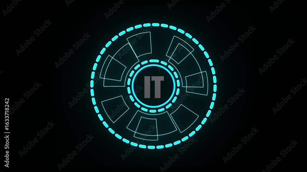 Poster futuristic neon blue circular hud interface element with geometric segments on a dark background tec