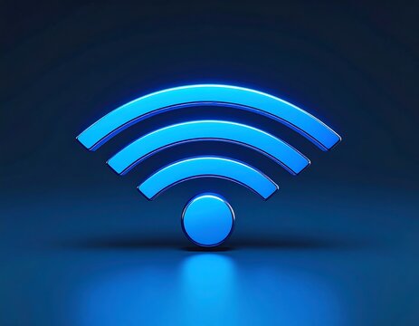 Glowing blue wifi symbol on dark background - Powered by Adobe