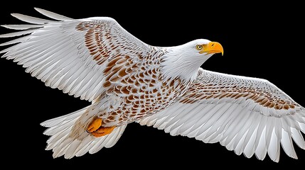 Obraz premium Majestic White Eagle Soaring with Fully Extended Wings Against a Dark Background
