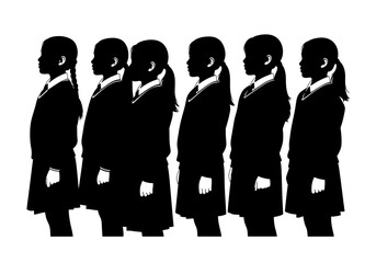 Vector art of silhouette of school girls in uniform isolated on white background vector