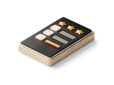 Modern isometric app interface with ratings stars and loading bars for user experience design and mobile development
