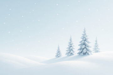 Fototapeta premium Snow-covered landscape featuring evergreen trees under a clear sky during winter, creating a serene and peaceful atmosphere
