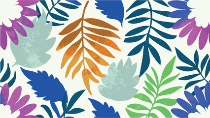 Fototapeta premium Botanical illustration featuring colorful leaves and floral elements on a white background design style
