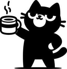 Cat with Coffee Mug Cute Cartoon Illustration