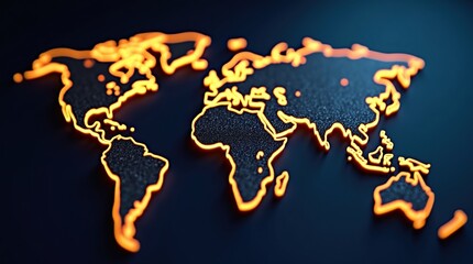 World map, detailed, 3d model, golden lines