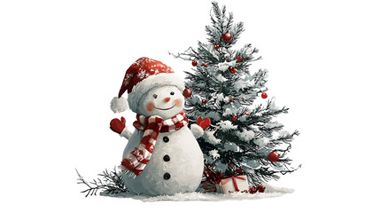 Festive Snowman and Christmas Tree