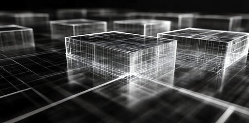 Futuristic Transparent Glass Cubes on Dark Surface in Digital Technology Style