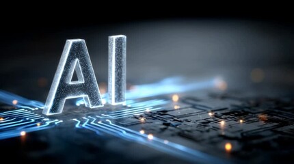 A glowing 3D representation of the letters AI integrated with futuristic digital circuits symbolizing artificial intelligence technology and innovation - Powered by Adobe