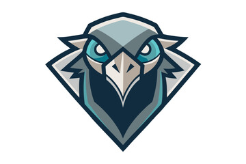 Stylized eagle emblem looks fierce, depicted in gray, teal, and navy shades with sharp features