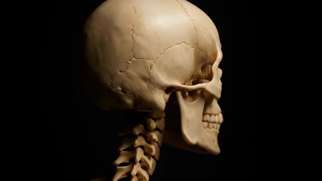 Human Skull Anatomical Study on Black Background