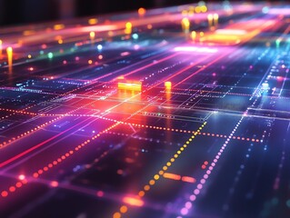 Fototapeta premium Futuristic Digital Data Network with Bright Neon Lights and Abstract Circuitry