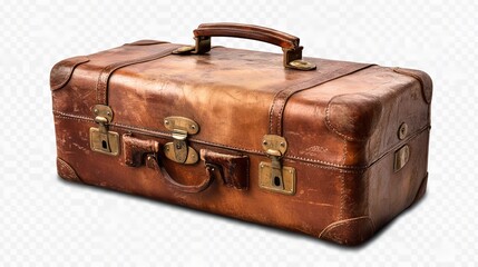 A weathered leather suitcase carrying untold stories of bygone eras and grand adventures in vintage bronze tones and