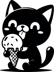 Obraz premium Happy Black Cat Enjoying an Ice Cream Cone