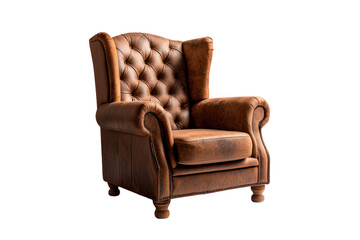 Luxurious leather armchair with high backrest, featuring tufted design and elegant wooden legs, perfect for adding sophistication to any living space
