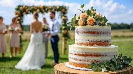 A Wedding Cake with Floral Decorations