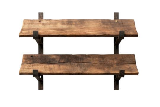 Rustic wooden bookshelf with open shelving, featuring sturdy metal brackets. This unique piece adds charm and character to any space, perfect for displaying books or decorative items