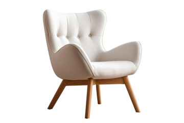 Soft cream colored fabric armchair with modern design and wooden legs, perfect for adding elegance and comfort to any living space. This stylish chair enhances ambiance of room