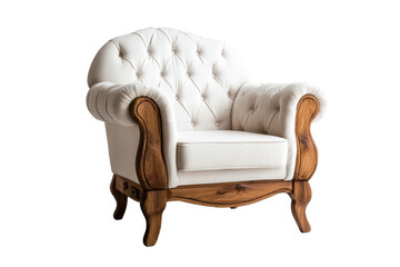 Vintage style wooden armchair featuring tufted design and elegant curves, perfect for adding touch of sophistication to any living space. This chair combines comfort and classic aesthetics