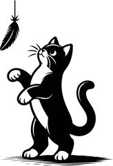 Curious Cat Playing with a Feather