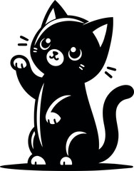 Cute Black Cat Silhouette Raising Paw