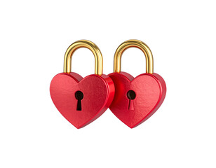 Golden heart shaped padlock with key isolated on white background