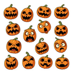 Vector set of Halloween Pumpkins with Carved Jack-O-Lantern Faces. Halloween pumpkins face set